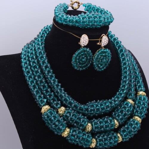 Wholesale Teal Green Weeding African Beads Jewelry Set 3 Layers Vintage 4 Pics Bridal Set Necklace Free Shipping 2018 Fashion