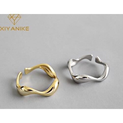 XIYANIKE 925 Sterling Silver Simple Irregular Wave Opening Rings For Women Engagement Weddings Gold Silver Geometric Jewelry