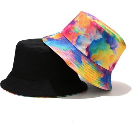 Harajuku Rainbow Print Bucket Hat For Women Men Panama Tie Dye Fishing Caps Hip Hop Gorro Reversible Fisherman Hats