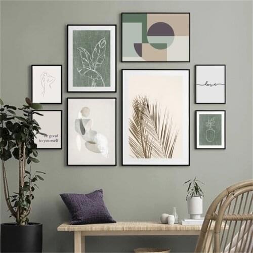Abstract Line Body Woman Palm Leaf Plant Nordic Posters And Prints Wall Art Canvas Painting Wall Pictures For Living Room Decor