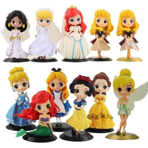 Q Posket Princess Figure Toy Snow White Belle Mermaid Tangled Sleeping Beauty Model Dolls