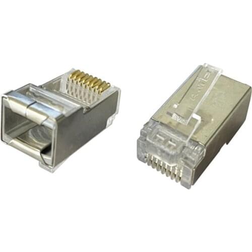 100PCS RJ45 8P8C Connector Metal shielded Ethernet Network Modular Plug FLAT CABLE SOLID WIRE ( 5-554720-5 ) good quality