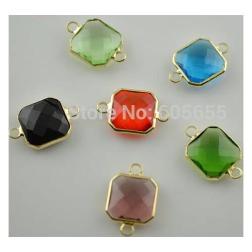 Mix color Two loops 12mm Glass Square Beads Jewelry connectors