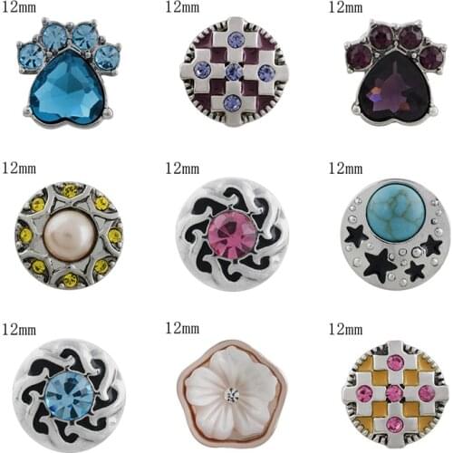 Dog Flower 12mm Rhinestone Charms Metal snap button DIY jewelry KS2011