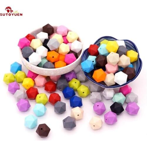 SUTOYUEN 10PC 17mm Silicone Multi-faceted Beads BPA Free Silicone Lcosahedron Bead For Teether DIY Baby Nursing Necklace