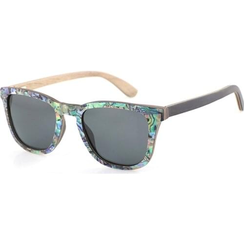 Dropshipping Polarized Abalone Shell Sunglasses Women Square Frame Rim Wood Veneer Logo Custom wooden Sun Glasses