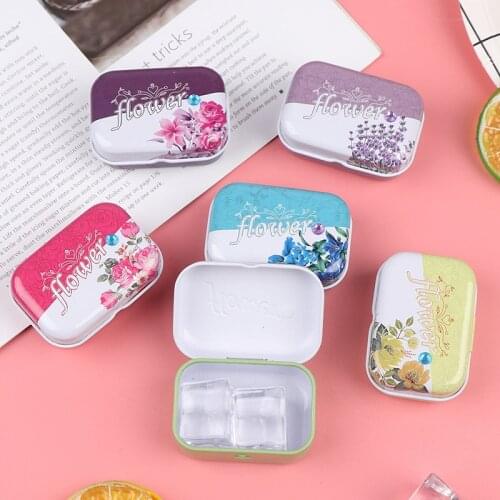 1 Pc Mini Flower Tin Trinket Jewelry Coin Box Tinplate Storage Case Small Rectangular Candy Box Small Storage Boxes Cans