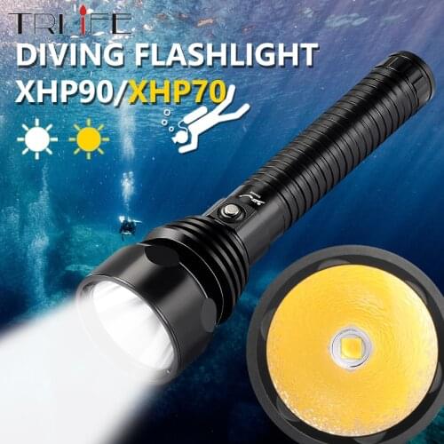 10000MAH Diving Flashlight Divi LED Scuba Underwater Lantern Dive Aluminum Waterproof Torch Deep Sea Yellow White Light By 26650