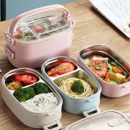 2 Tier Lunch Storage Kids Microwave Bento Box with 304 Stainless Steel Tank