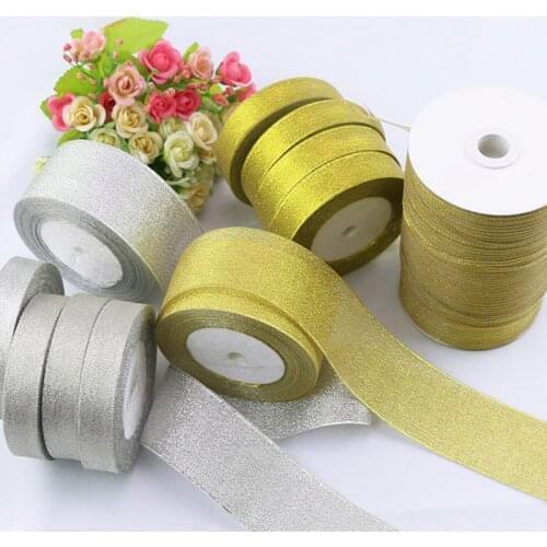 25Yards/Roll Gold Silver Silk Satin Ribbon For Crafts Wedding Decorative Bow Christmas Gift Supplies DIY Organza Onions Ribbons