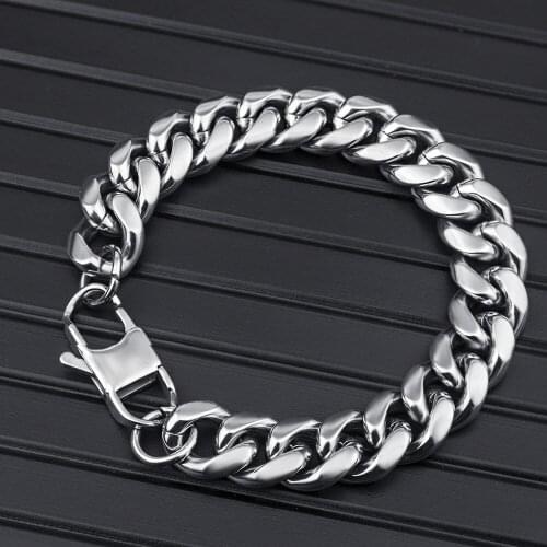 6/8/10/12/14mm Hip-hop Metal Stainless Steel Silver Color Miami Cuban Chain Mens Womens Bracelet Bangle 7-11inch Unisexs Jewelry