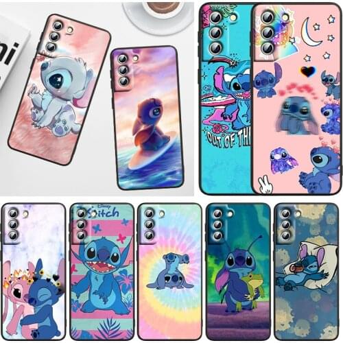 Disney Cute Stitch Shockproof Cover for Samsung Galaxy S21 S20 FE Ultra Lite S10 5G S10E S9 S8 Plus Black Soft Phone Case
