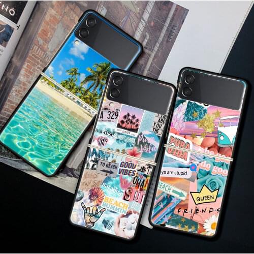 For Samsung Galaxy Z Flip 3 5G Case Luxury Matte Black Hard Phone Cover ZFlip 3 Shockproof Fundas Shell Summer Vacation Beach
