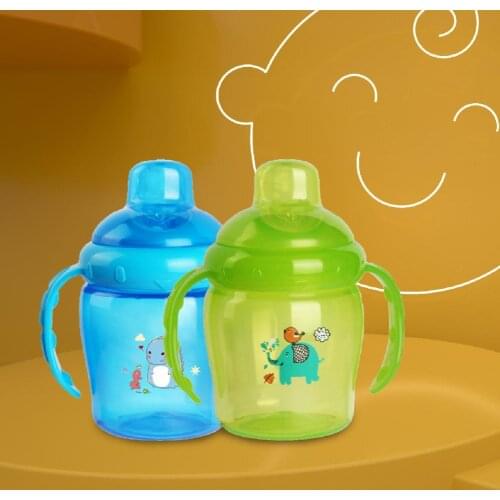 225ml Portable Infant Sippy Water Bottle Silicone Dust-proof Cartoon Design Baby Drinking Mug with Double Handles Kids Supplies