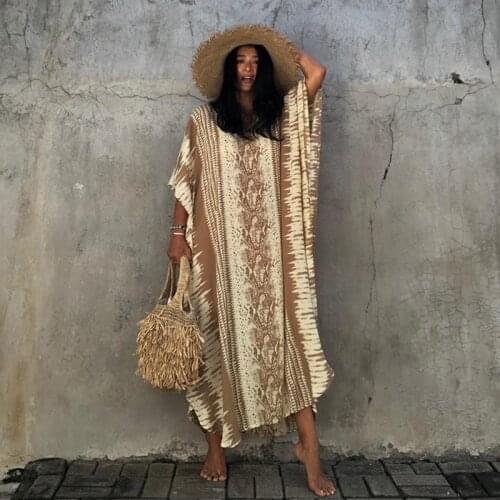 Beach style Kaftan long Maxi Dress Serpentine Stripe Print Bohemia Caftan Moroccan Robe Retro-fashion Design Cotton Home wearing