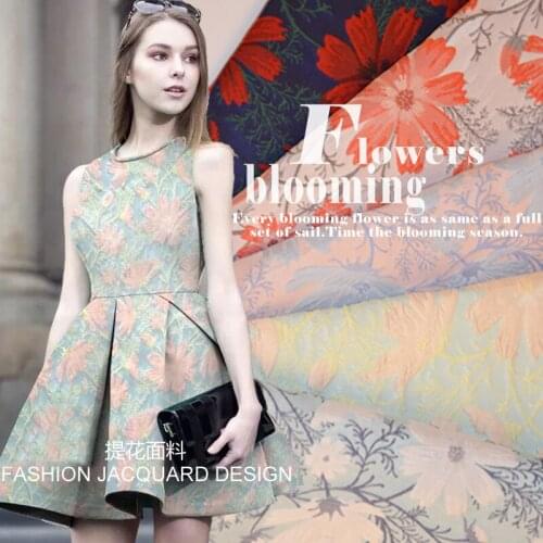 HLQON Free shipping brocade polyester jacquard Fluffy cosmos fabric for felt patchwork sewing DIY women dress tissue bag cloth