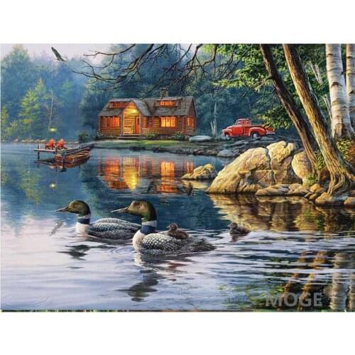 Car small house duck Lake DIY Diamond Painting Kit Diamond cross Stitch Rhinestone Mosaic Painting Hall Hanging Murals