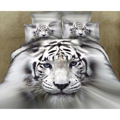 3D White Tiger Bedding sets 100% Cotton bed sheets Queen size Full quilt duvet cover bed in a bag spread bedspread 4PCS/Set/Lot