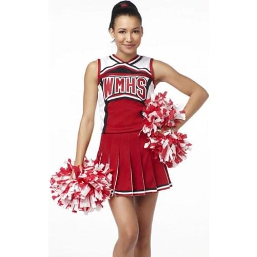 XS-2XL hot school high school girls dance costume cheerleader costume for adult women sleeveless Cheerleading dress with pompoms