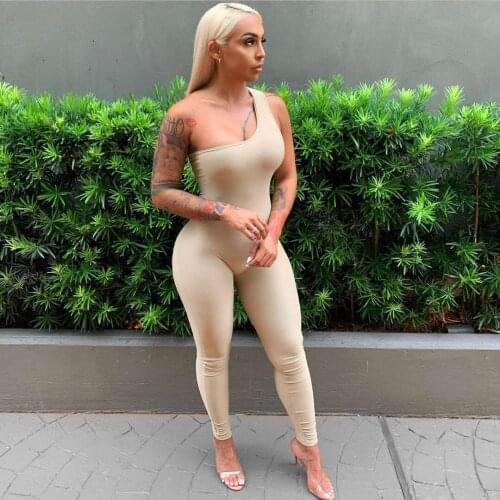Summer New Season Womens Sexy One-shoulder Sleeveless Hip-lifting Sports Jumpsuit Gym Clothing Yoga Tights Jumpsuit