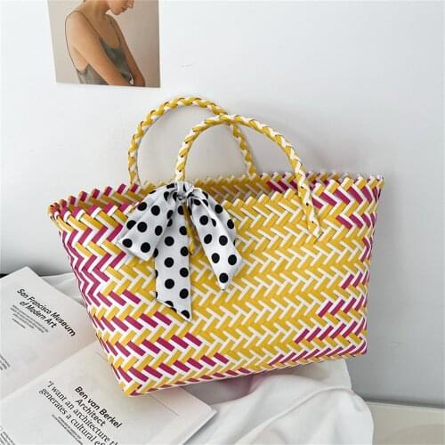 Summer Beach Bag Fashion Casual Shopping Bag Picnic Bag Fruit Woven Storage Basket Ladies Handbags Bucket Color Contrast
