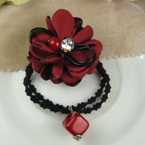 Best Deal 12PCS/LOT Rhinestones Beads Rose Flower Hair Band Rope Ponytail Holder Girls Headdress Hair Ropes Rubber Band