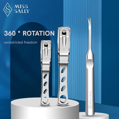 Miss Sally 360° Rotatable Stainless Steel Nail Clipper Fingernail Cutter Professional Pedicure Manicure Tool Nail Toe Trimmer