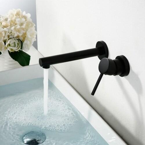 Matt Black Solid Brass Bathroom Basin Faucet Wall mounted Faucet single handle basin mixer 360 degree rotating Luxury sink taps