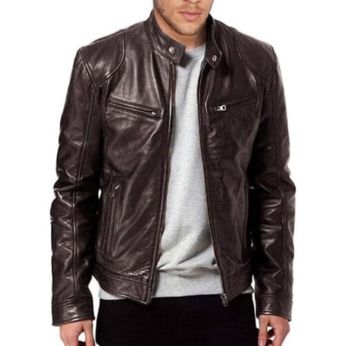 Leather Jacket Mens Autumn Winter Long Sleeve Stand Collar Motorcycle Jackets Windproof Zip Motorcycle Male Casual Pu Outwear
