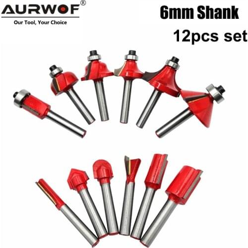 12pcs 6mm Shank Router Bit Set Trimming Straight Corner Beading Bits for Wood Milling Cutter Carbide Cutting Woodwork Tool 06011