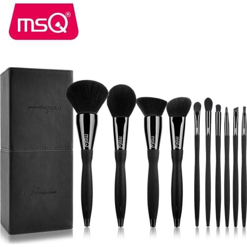 MSQ Powder Makeup Brushes Set 10pcs Cosmetics Copper Ferrule Resin Handle With PU Leather Cylinder Blusher Eyeshadow Make Up