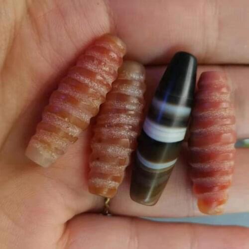 Real rare West Asian antique carnelian natural stone threaded dzi dzi sardonyx collectible loose beads diy accessories
