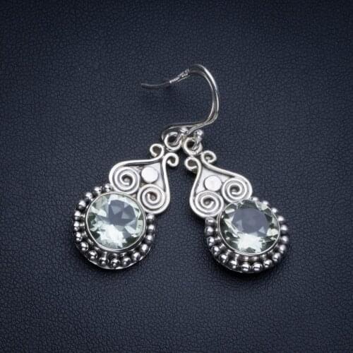 Natural Green Amethyst Bohemian 925 Sterling Silver Drop Earrings 1 1/2" R2033