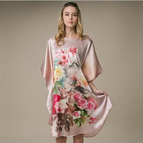 New 100% mulberry silk Nightgown Night dress Women ladies Summer Autumn plus size loose court bat shirt casual home service
