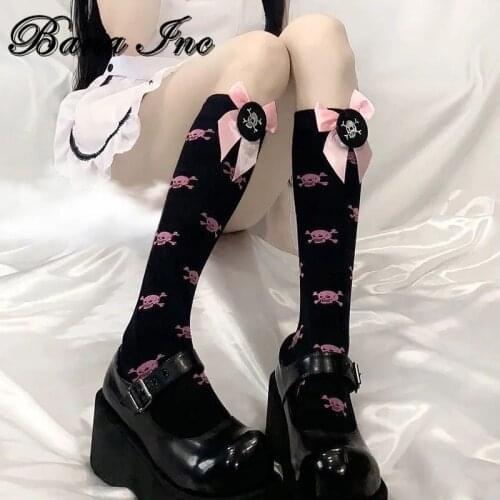 Harajuku Women Bow Socks Fashion Stockings Casual Cotton Thigh Gothic Cotton High Socks Girls Womens Female Long Knee Sock