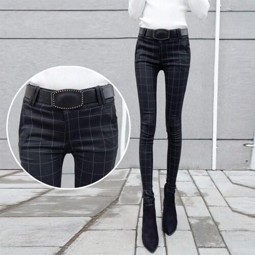 Autumn winter plus size women pants high waist leggings women elastic Skinny feet pencil pants Female trousers Plaid leggings