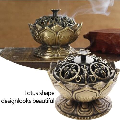 Hot Newest Chinese Buddha Alloy Incense Burner Lotus Flower Incense Holder Handmade Censer For Buddhist Home Office Decoration