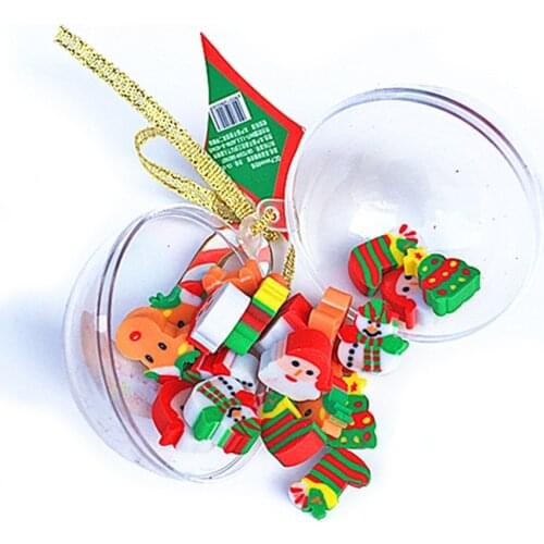 20pcs/set Cartoon Snowman Santa Elk Erasers Christmas Ball Rubber Eraser for Kids Kawaii Stationery Kids Toys Correction Tools