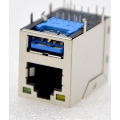 10pcs New Network Connector Double Layer Interface RJ45 + USB3.0 Socket With Lamp Free Shipping To Brazil
