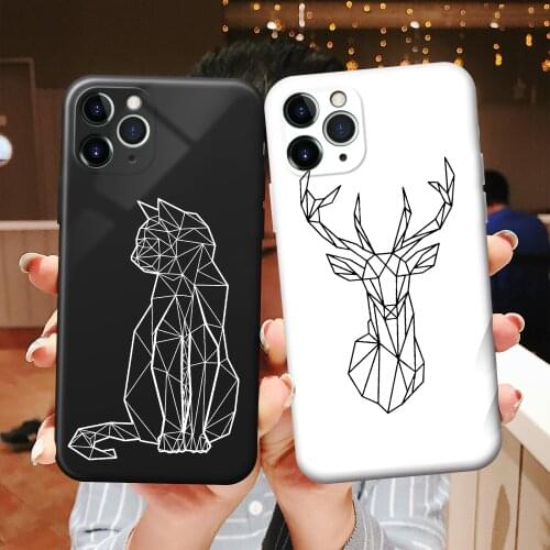 Silicone Phone Case For iPhone 12 Pro SE2 XS Max XR 7 8 6S Plus mini Cartoon Deer Cat Couples Cover For iPhone 11 Pro MAX Shell