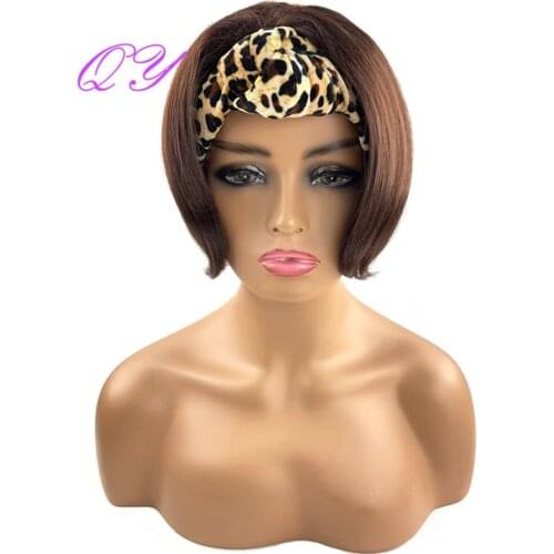 QY Hair Short Wave Wig With Bangs for Women Synthetic Bob Wigs Golden brown Outer Curly Wig for Party Daily Use