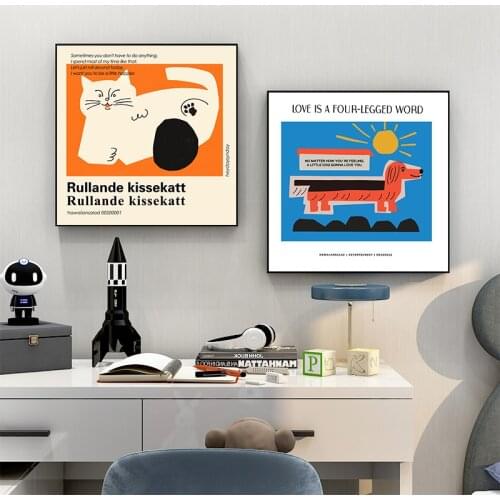 Nordic cartoon line cat Korean cat star illustration pop art living room decoration picture core poster printing