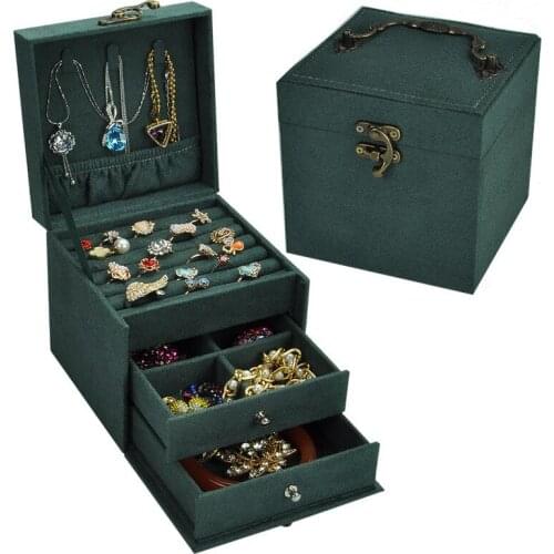 Vintage Jewlery Box European-Style Small Multi-Layer Plaid Bracelet Ear Stud Princess Simple Jewelry Storage Cosmetic Case