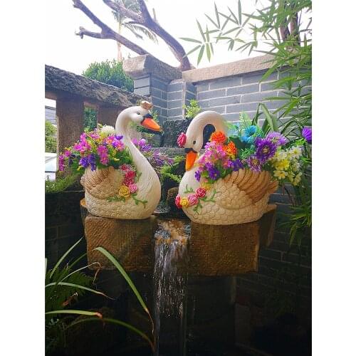 Courtyard Resin Swan Flower pots Succulents Green Plants Balcony Landscape Ornaments Decoration Outdoor Garden Sculpture Crafts