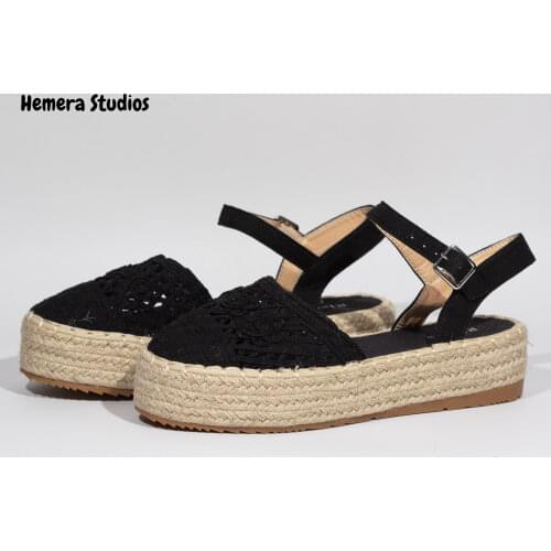 Hemera Studios sandals Crochet platform flat Esparto espadrilles women 2021 summer Multicolor lace-up flat shoes