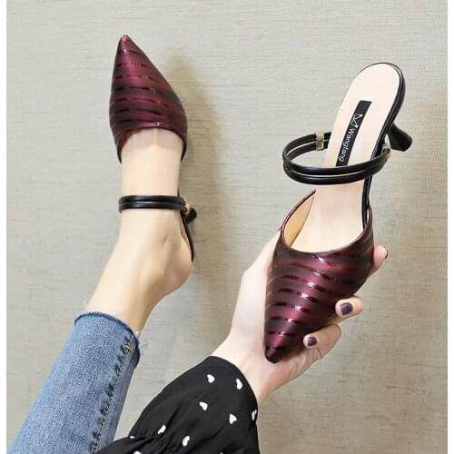 Ladies slippers outside Half drag 2020 new stiletto high-quality fabric comfortable inside Thin band Elegant women shoes U30-35