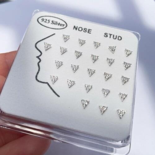 24pcs/box Sterling Silver 925 Shiny zircon tiny cz triangle Nose Studs Rings Piercing body Jewelry For Women girls Wholesale