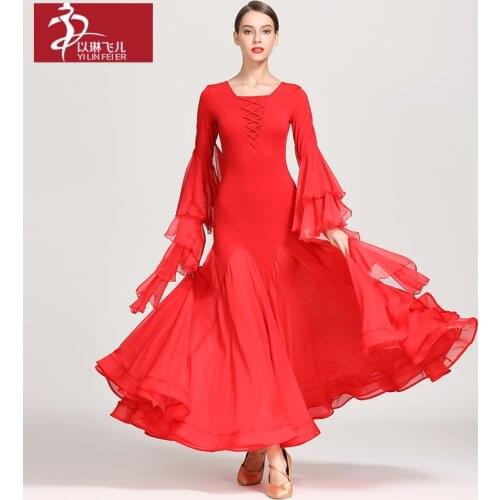 New ballroom dance dress for woman long sleeves waltz tango dance dresses standard ballroom dress 1866