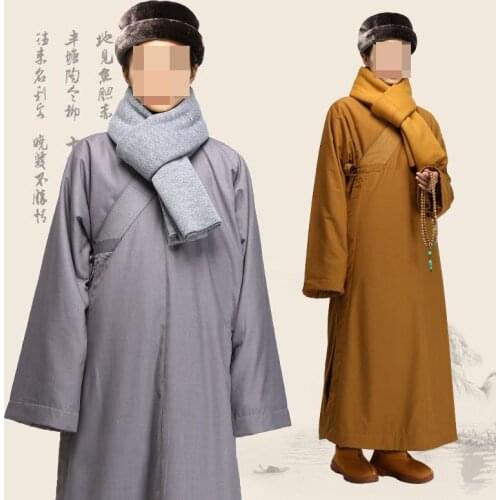 2colors winter buddhist monk warm cotton wool robe uniforms zen abbot meditation Lay coat martial art suits