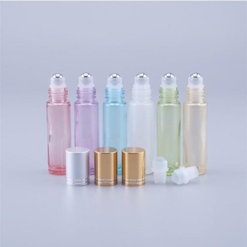 200Pcs/Lot 10ml Lip Gloss Roller Glass Bottles Perfume Essential Oil Container Sample Wholesale With Roller Metal /Glass Ball